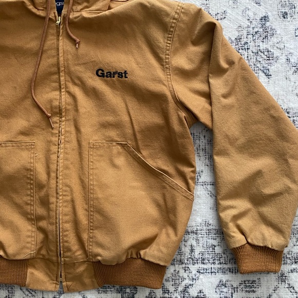 1980s Vtg Swingster USA Made “Garst” Embroidered Tan Canvas Workwear Coat Men M - Picture 3 of 9